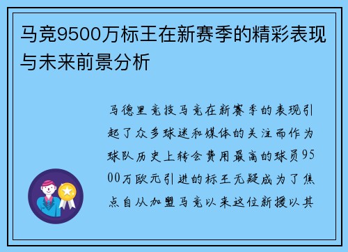 马竞9500万标王在新赛季的精彩表现与未来前景分析